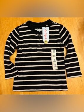 Cat & Jack Black & White Striped Long Sleeve Shirt 3T NWT